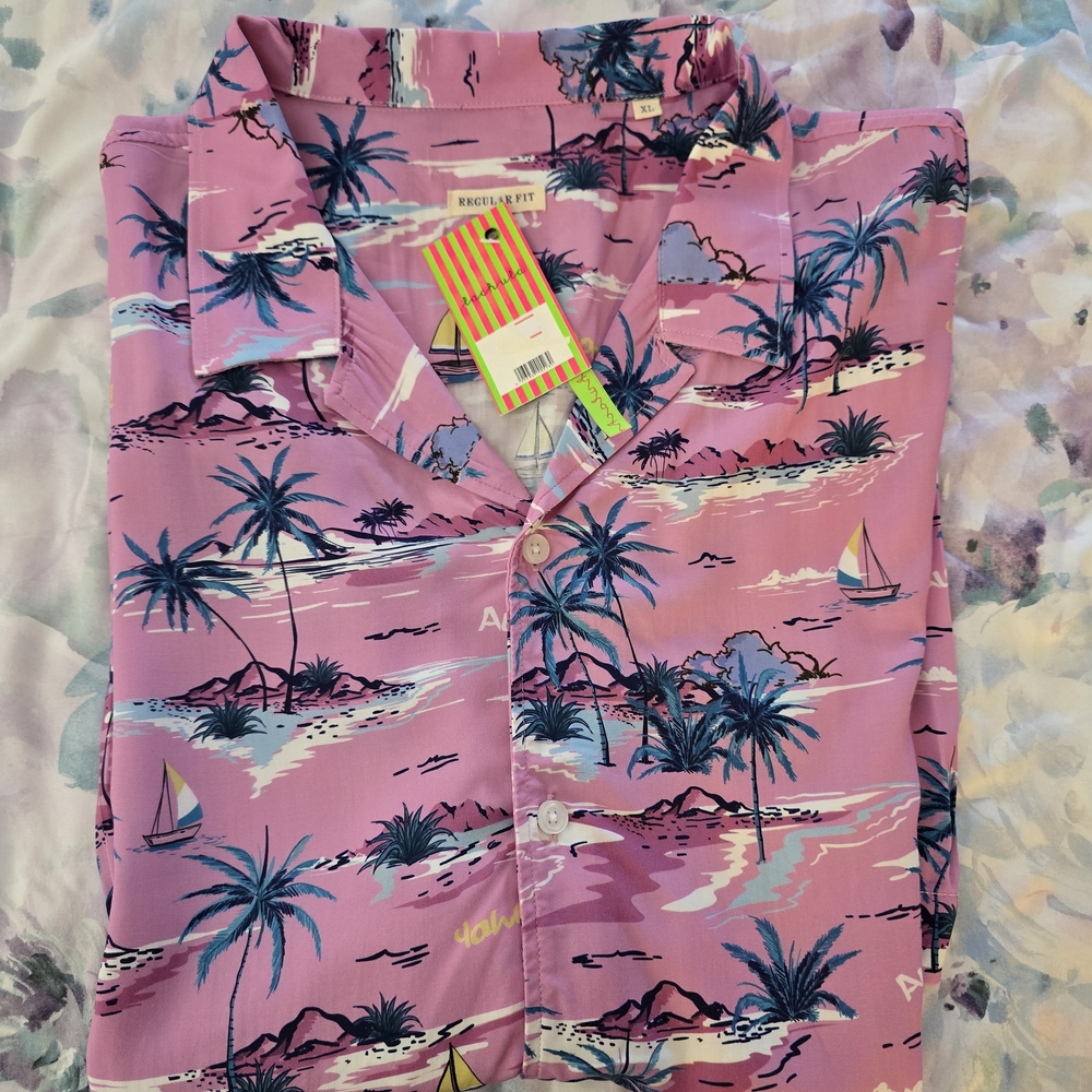 Pink Tropical Print Button-Up Shirt
